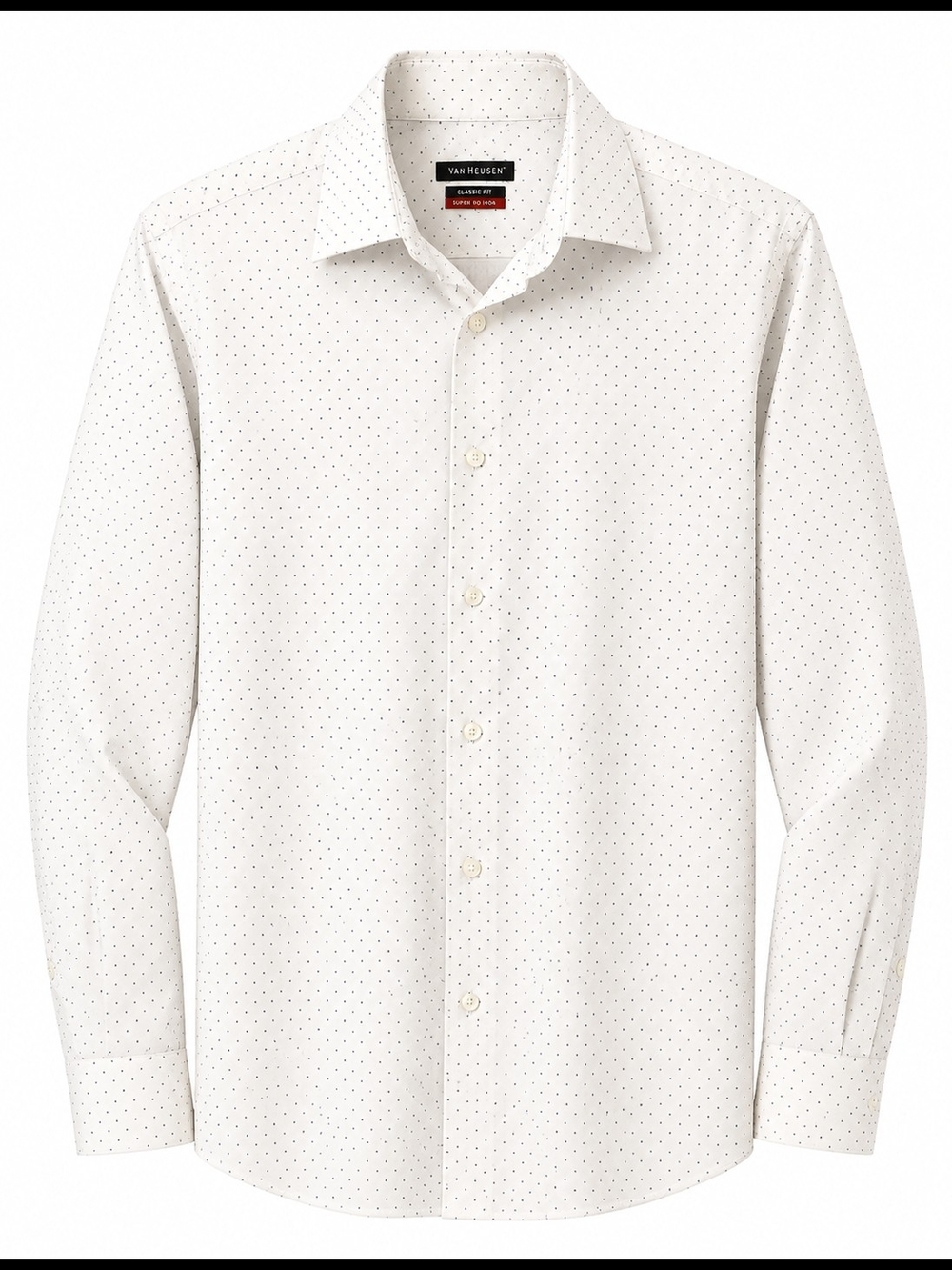 Van Heusen White Dress Shirt with Tiny Black Microdots Slim Fit 16.5